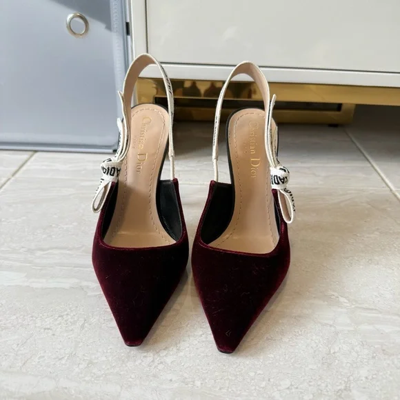 Authentic Dior burgundy velvet 'J'Adior' slingbacks - Picture 2 of 8